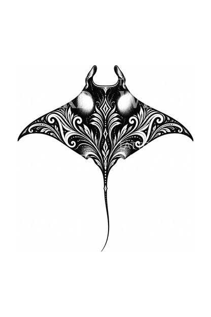 Ornamental Manta Ray Blackwork Tattoo