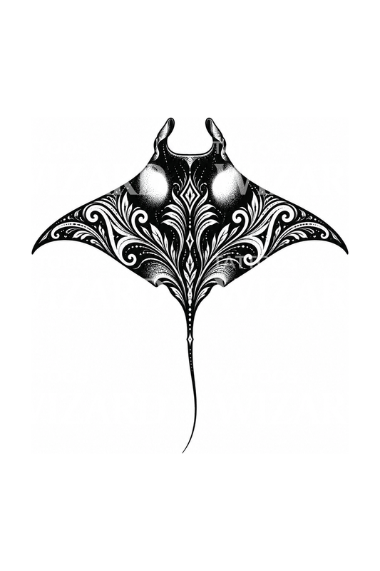 Ornamental Manta Ray Blackwork Tattoo