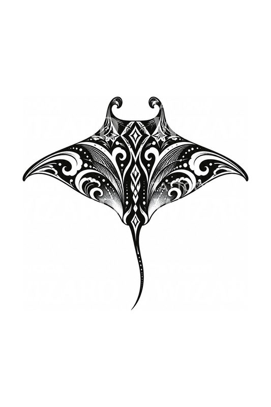 Ornamentales Manta-Rochen-Blackwork-Tattoo