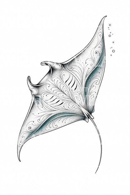 Ornamental Manta Ray Tattoo Design