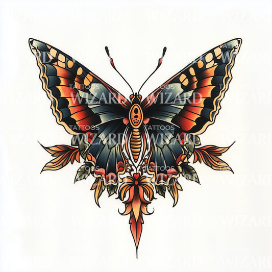 Ornamental Monarch Butterfly with Symmetrical Details Tattoo Idea