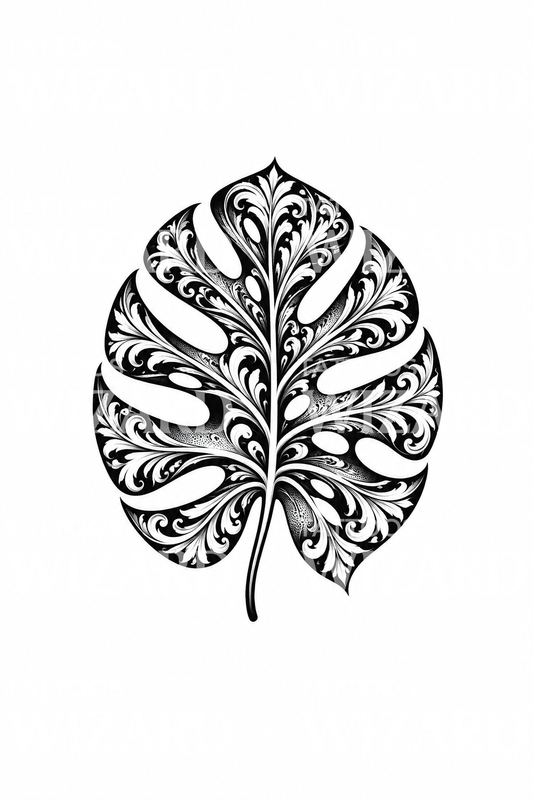 Ornamental Monstera Leaf Plant Tattoo