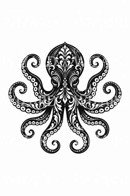 Ornamental Octopus Blackwork Tattoo