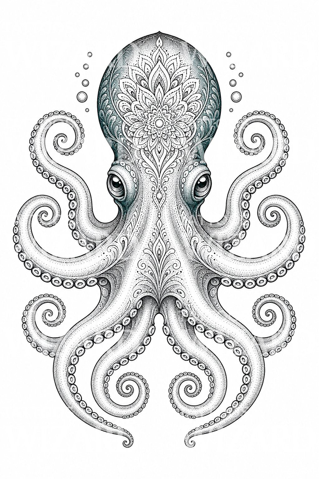 Ornamentální dotwork návrh tetování s chobotnicí