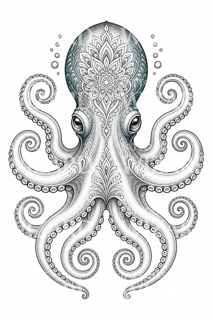 Ornamentální dotwork návrh tetování s chobotnicí