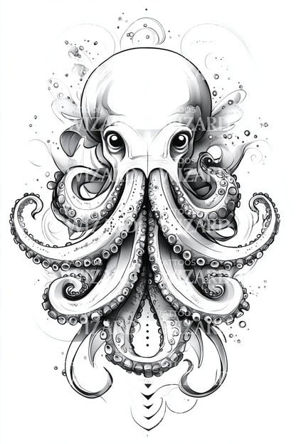 Ornamental Octopus Mask Tattoo Design