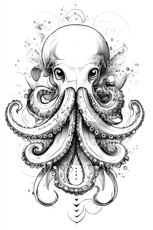 Ornamental Octopus Mask Tattoo Design