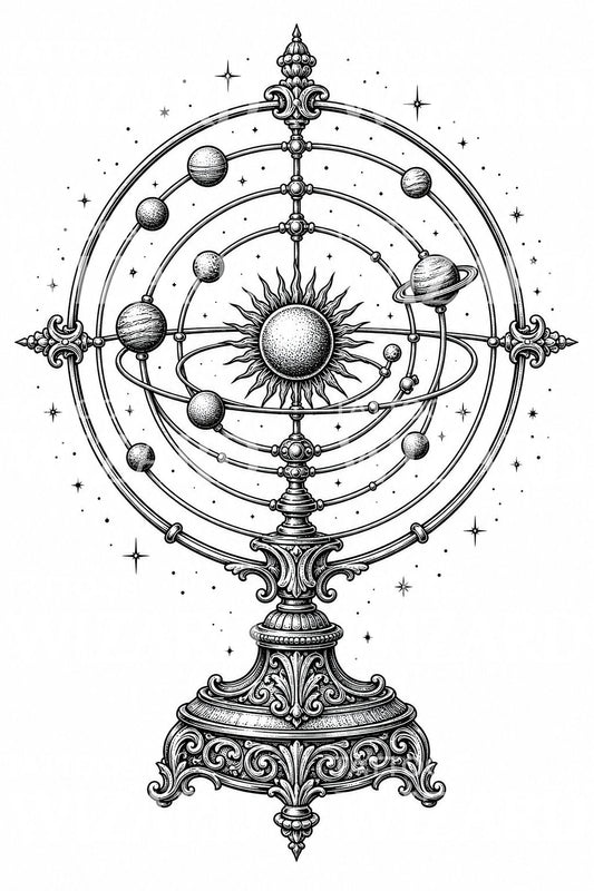 Ornamenteel orrery tattoo-ontwerp