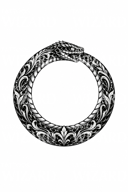 Diseño de tatuaje Ouroboros ornamental en blackwork