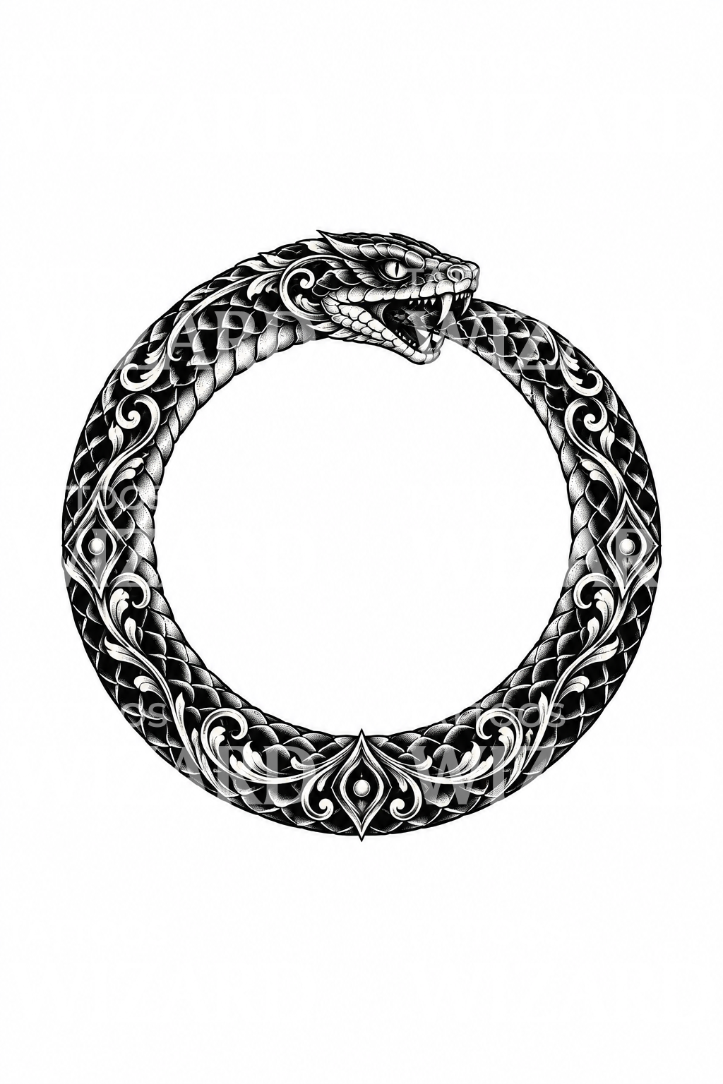 Ornamentalt Ouroboros-slangering-tatoveringsdesign