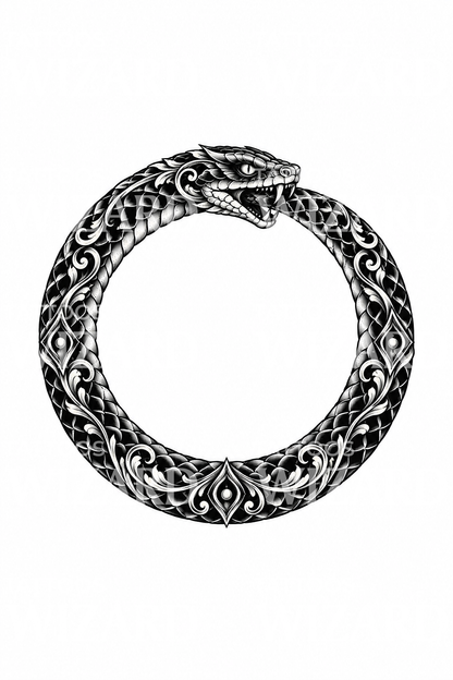 Ornamentalt Ouroboros-slangering-tatoveringsdesign