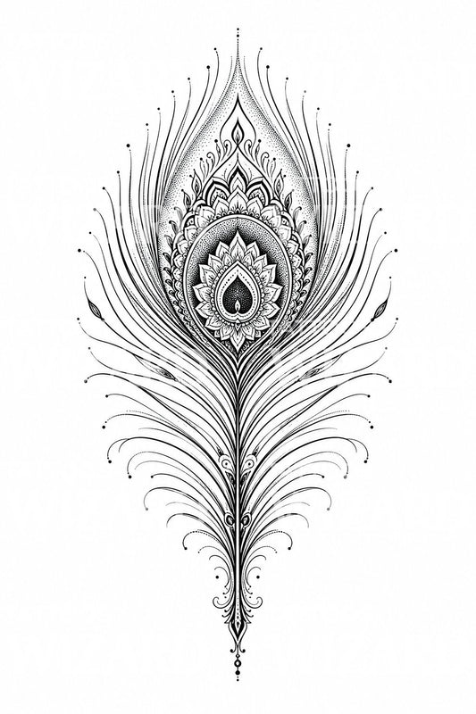 Design de tatuagem ornamental com pena de pavão