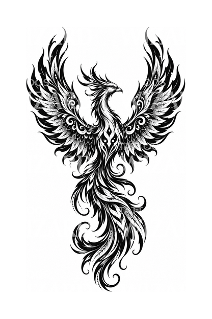 Ornamentales Phönix-Aufstieg-Blackwork-Tattoo-Design
