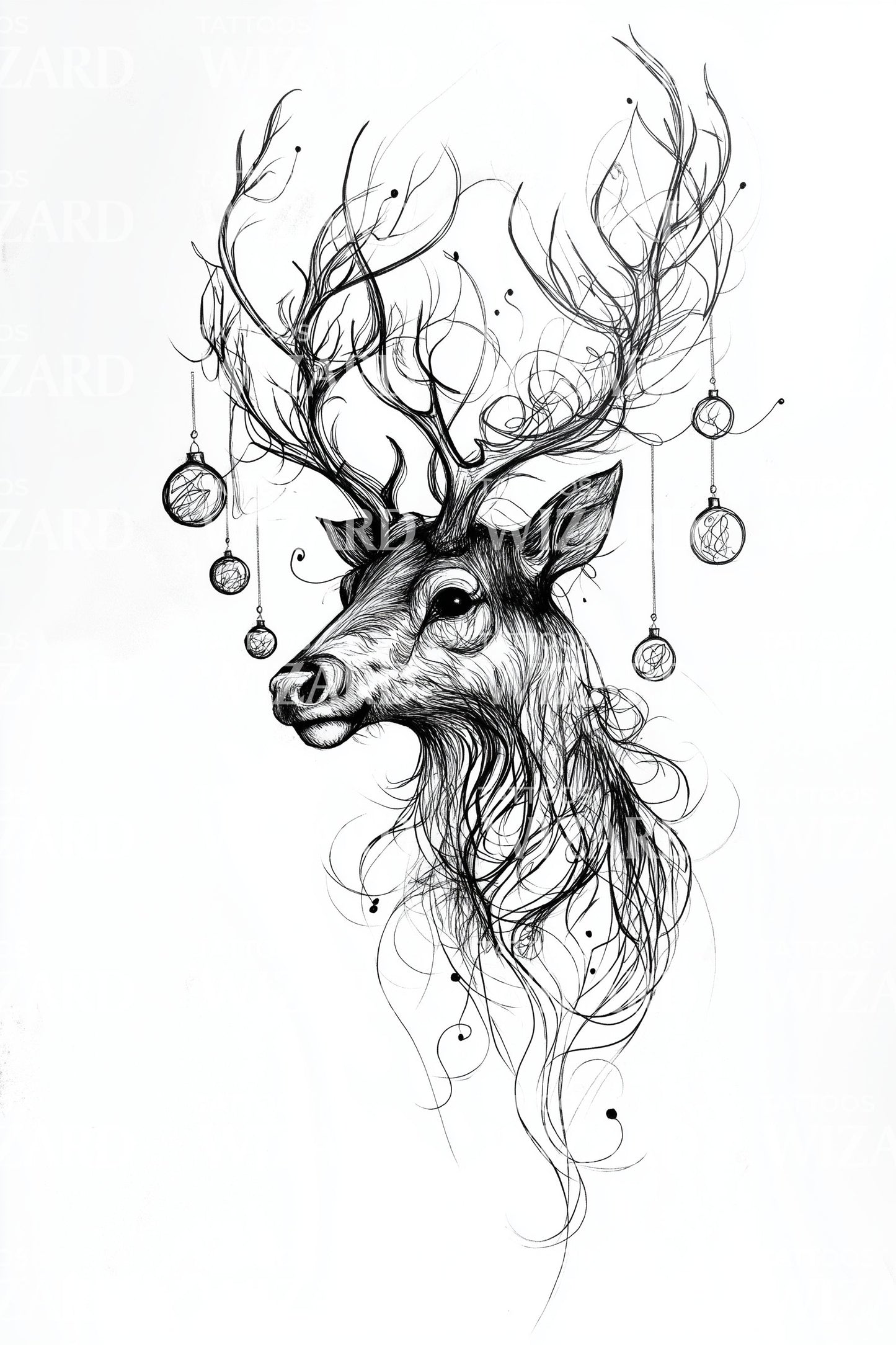 Ornamental Reindeer Portrait Tattoo Illustration