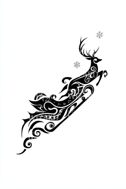 Ornamental Reindeer Sleigh Tattoo Design