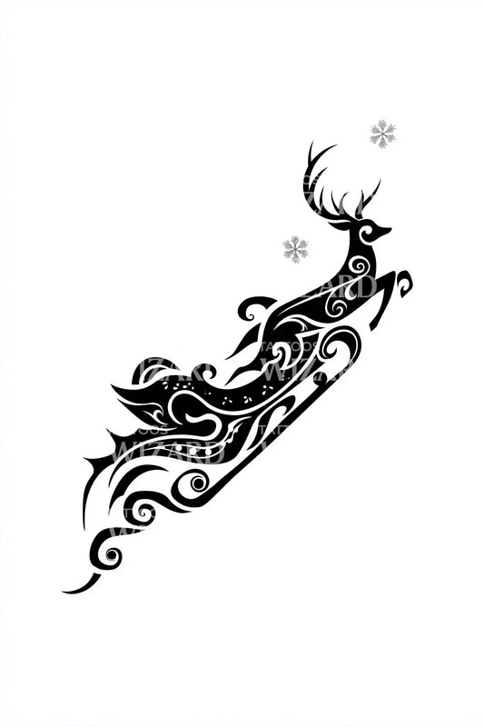 Ornamental Reindeer Sleigh Tattoo Design