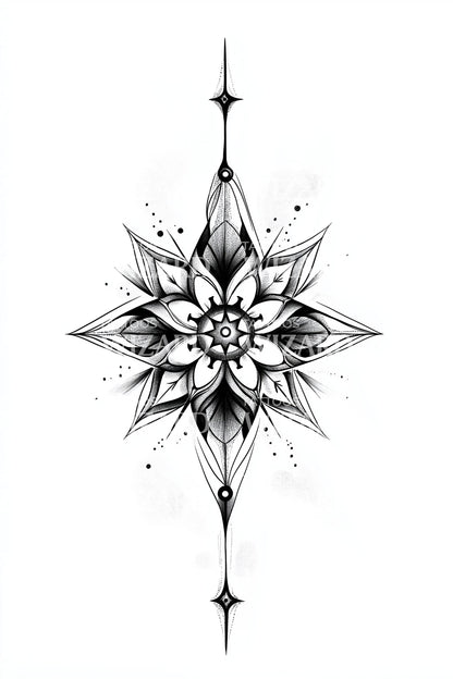 Ornamental Snowflake Compass Tattoo Design