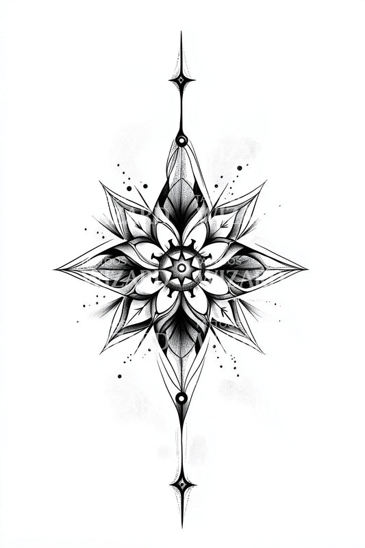 Ornamental Snowflake Compass Tattoo Design