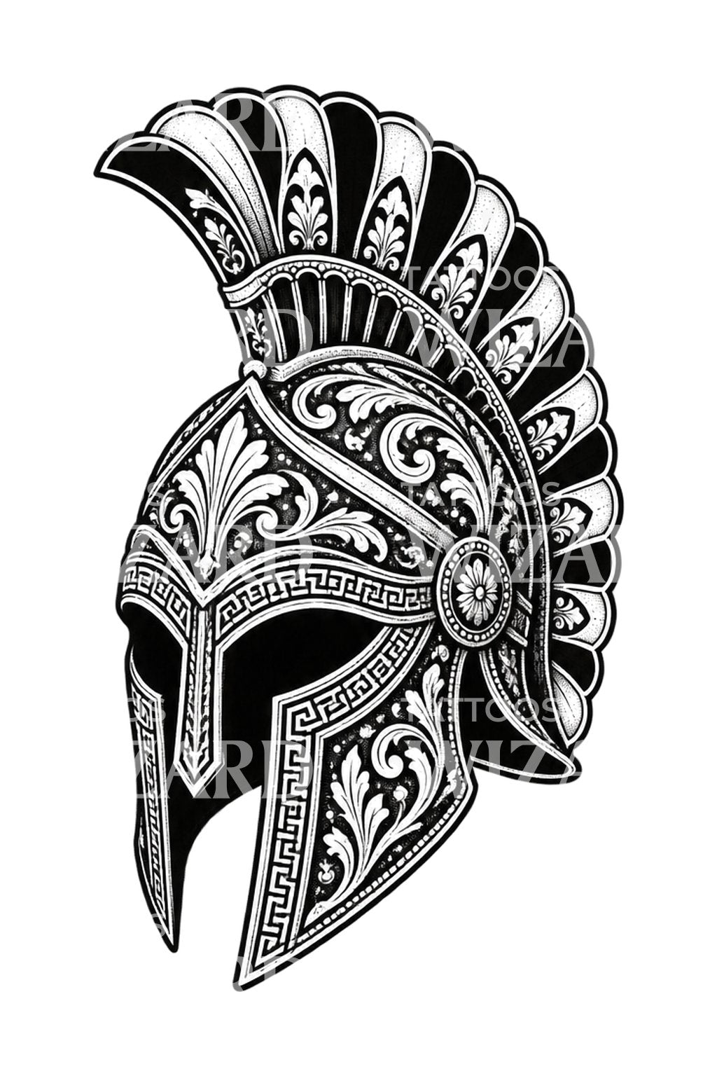 Ornamenteel tattoo-ontwerp van een Spartaanse helm