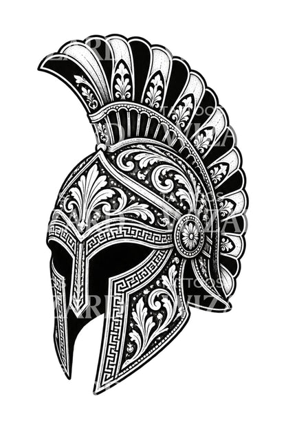Ornamenteel tattoo-ontwerp van een Spartaanse helm