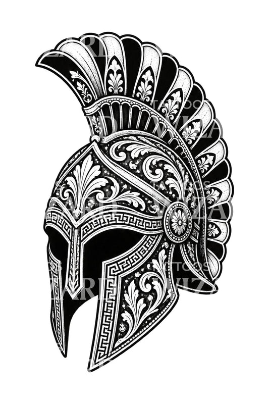 Ornamenteel tattoo-ontwerp van een Spartaanse helm