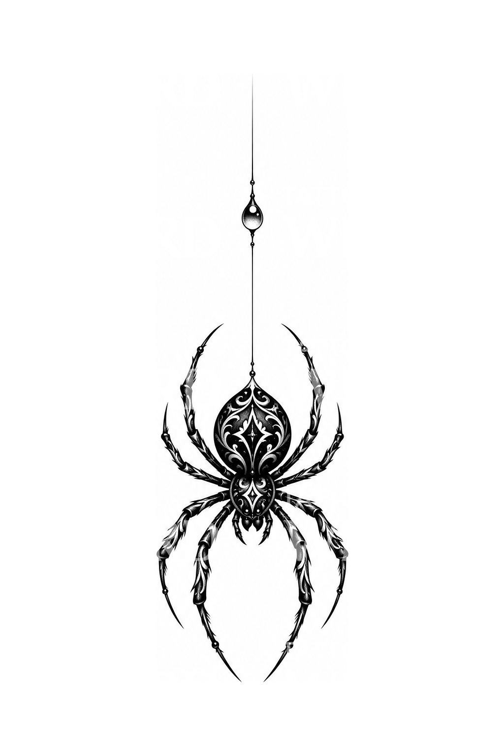 Ornamental Spider on Silk Thread Tattoo Idea
