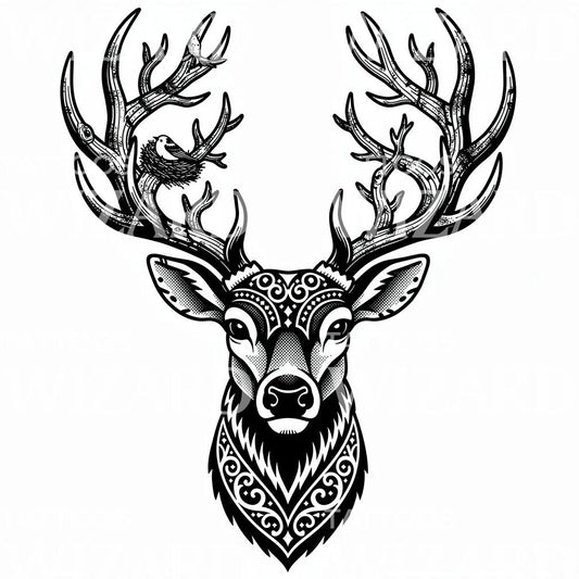 Ornamental Stag Head Tattoo Design