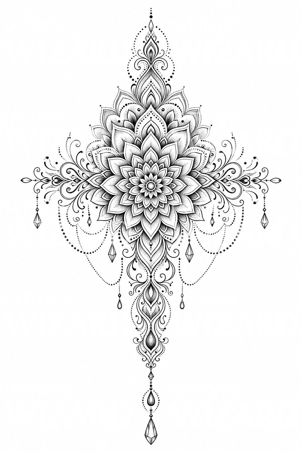 Ornamentální návrh tetování mandaly na sternum