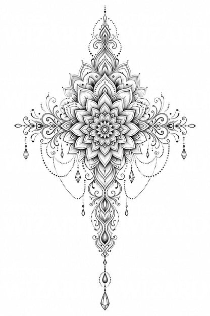 Ornamentální návrh tetování mandaly na sternum