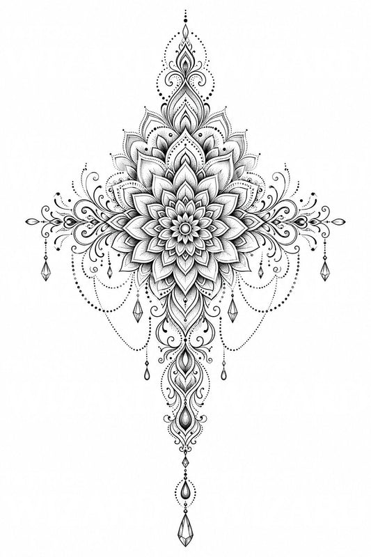 Desain Tato Mandala Sternum Ornamental