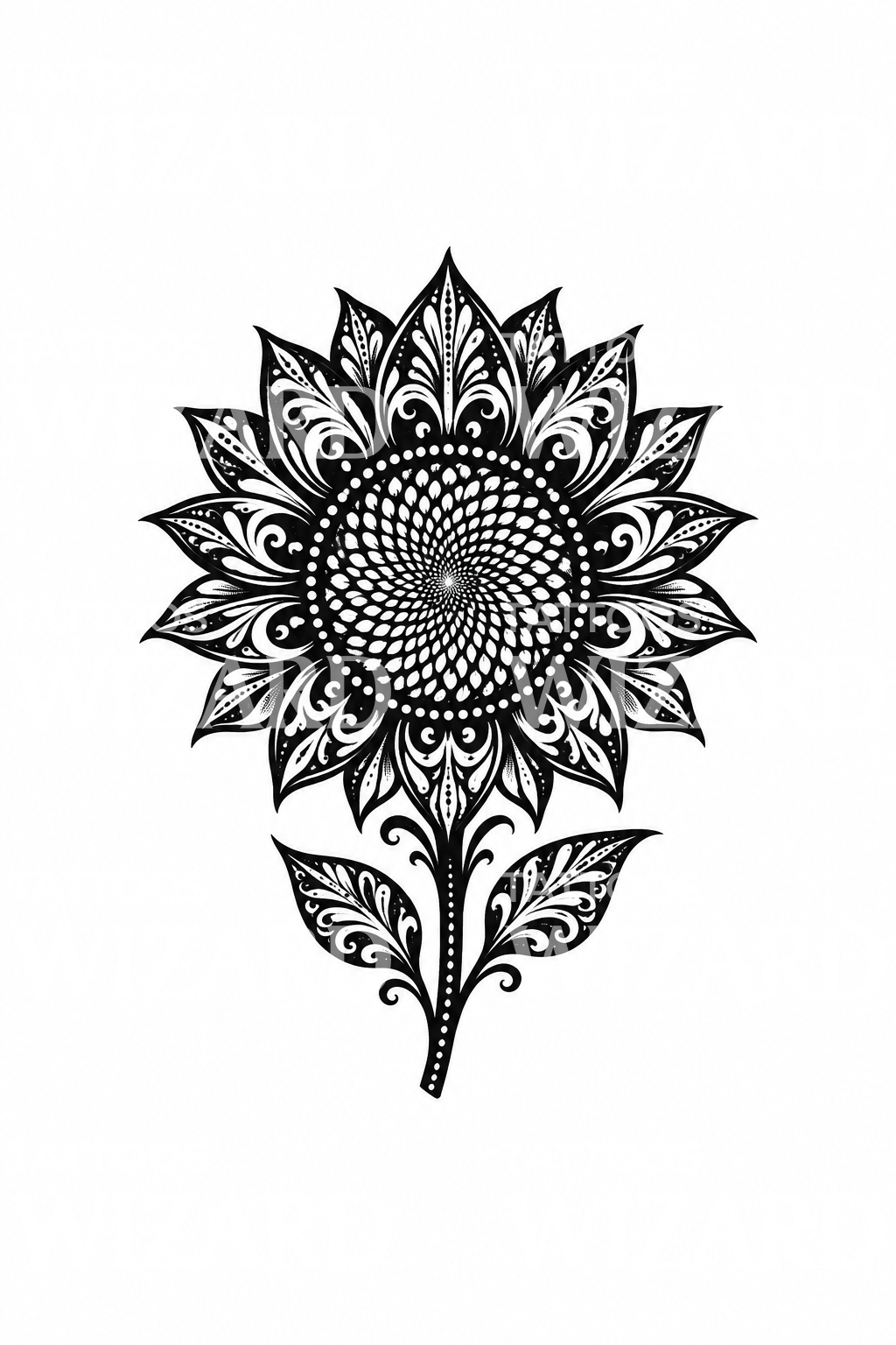 Ornamental Sunflower Negative Space Blackwork Tattoo