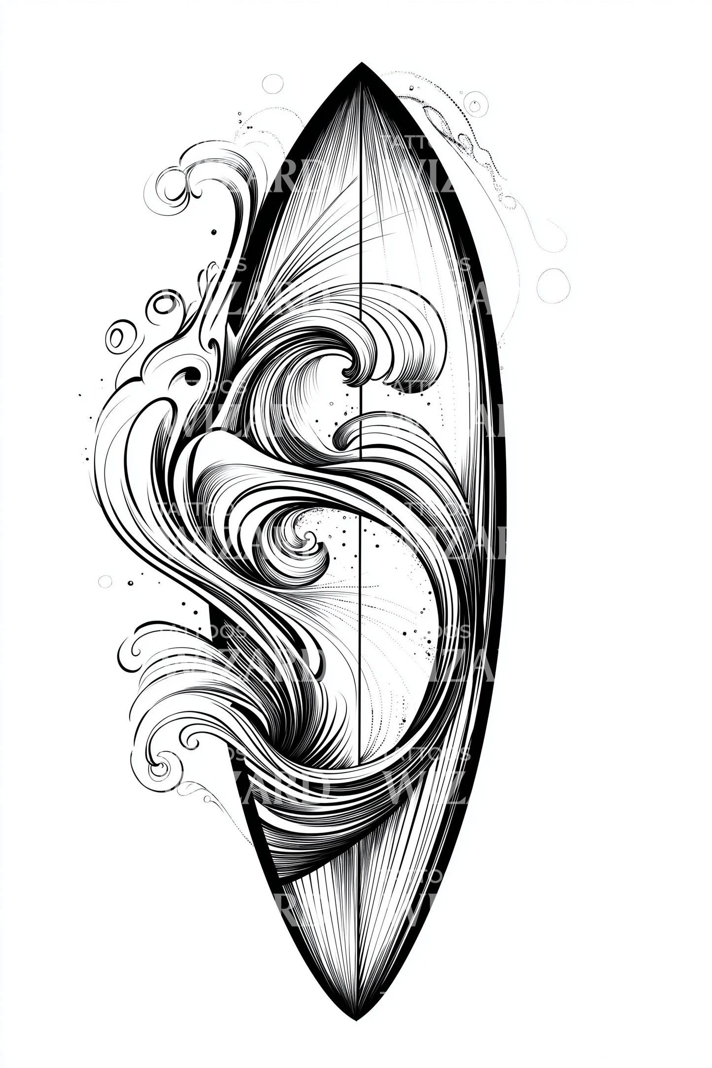 Ornamental Surfboard Swirls Tattoo Design