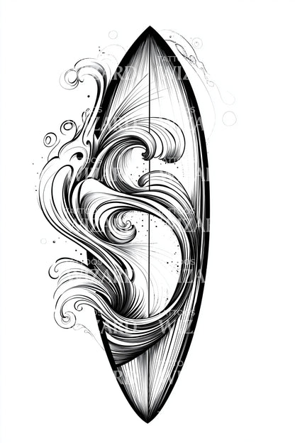 Ornamental Surfboard Swirls Tattoo Design
