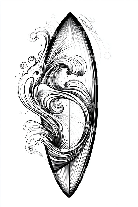 Ornamental Surfboard Swirls Tattoo Design