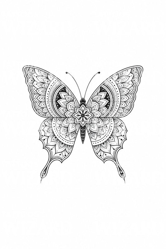 Diseño ornamental de tatuaje de mariposa macaón
