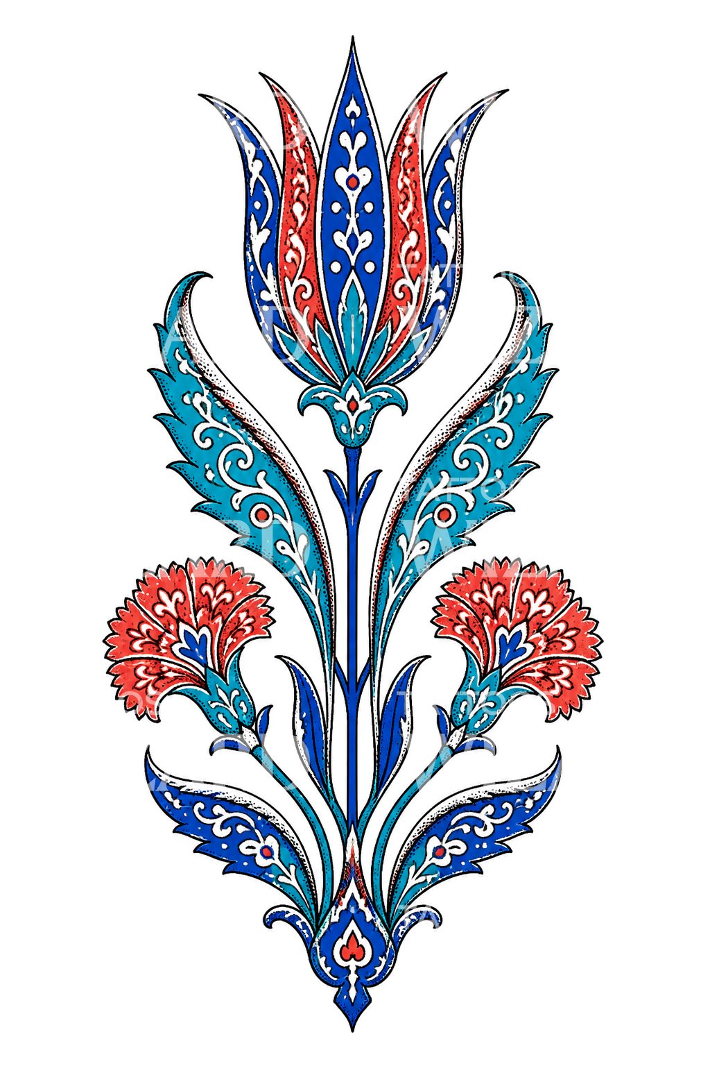 装饰性郁金香与康乃馨纹身插画