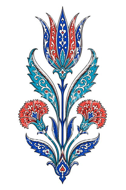 装饰性郁金香与康乃馨纹身插画