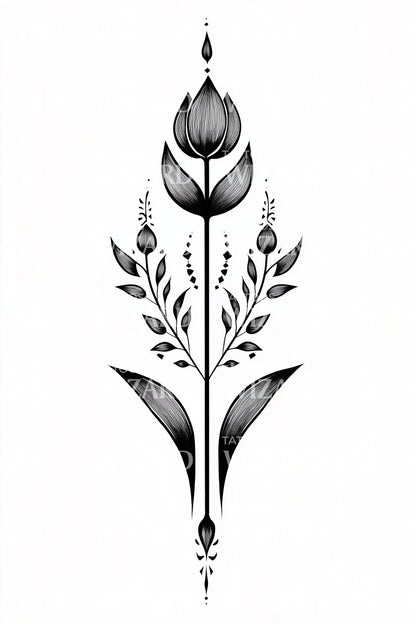Ornamental Tulip Stem Tattoo Design
