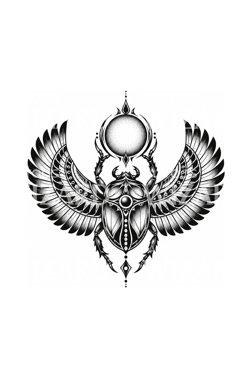 Ornamentális szárnyas szkarabeusz blackwork tetoválásminta