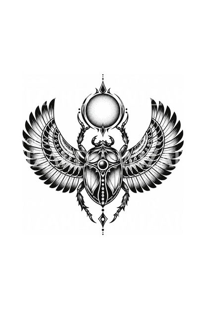 Ornamentális szárnyas szkarabeusz blackwork tetoválásminta