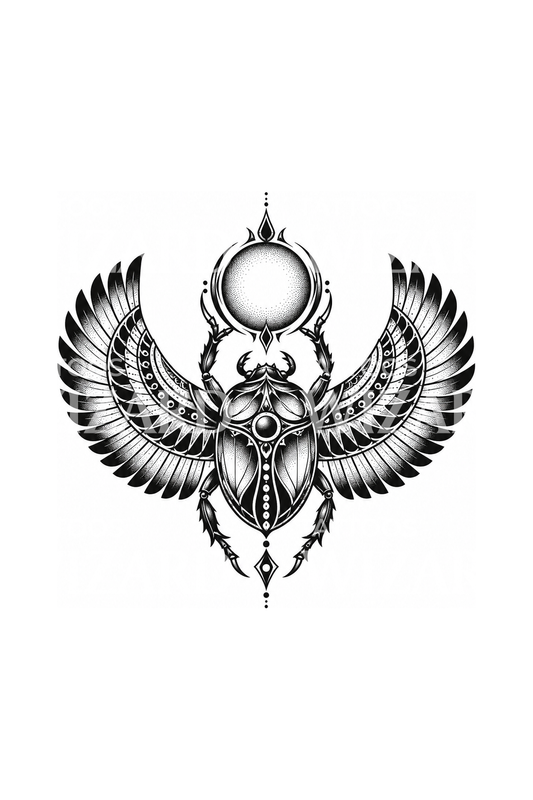 Ornamental Winged Scarab Blackwork Tattoo Design