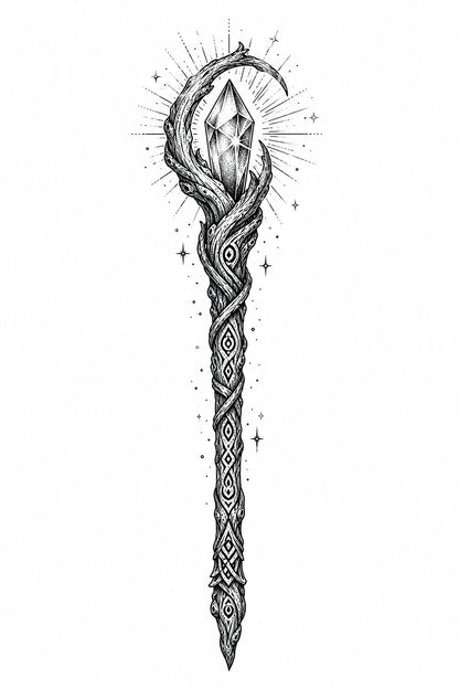 Ornamental Wizard Staff Tattoo Design
