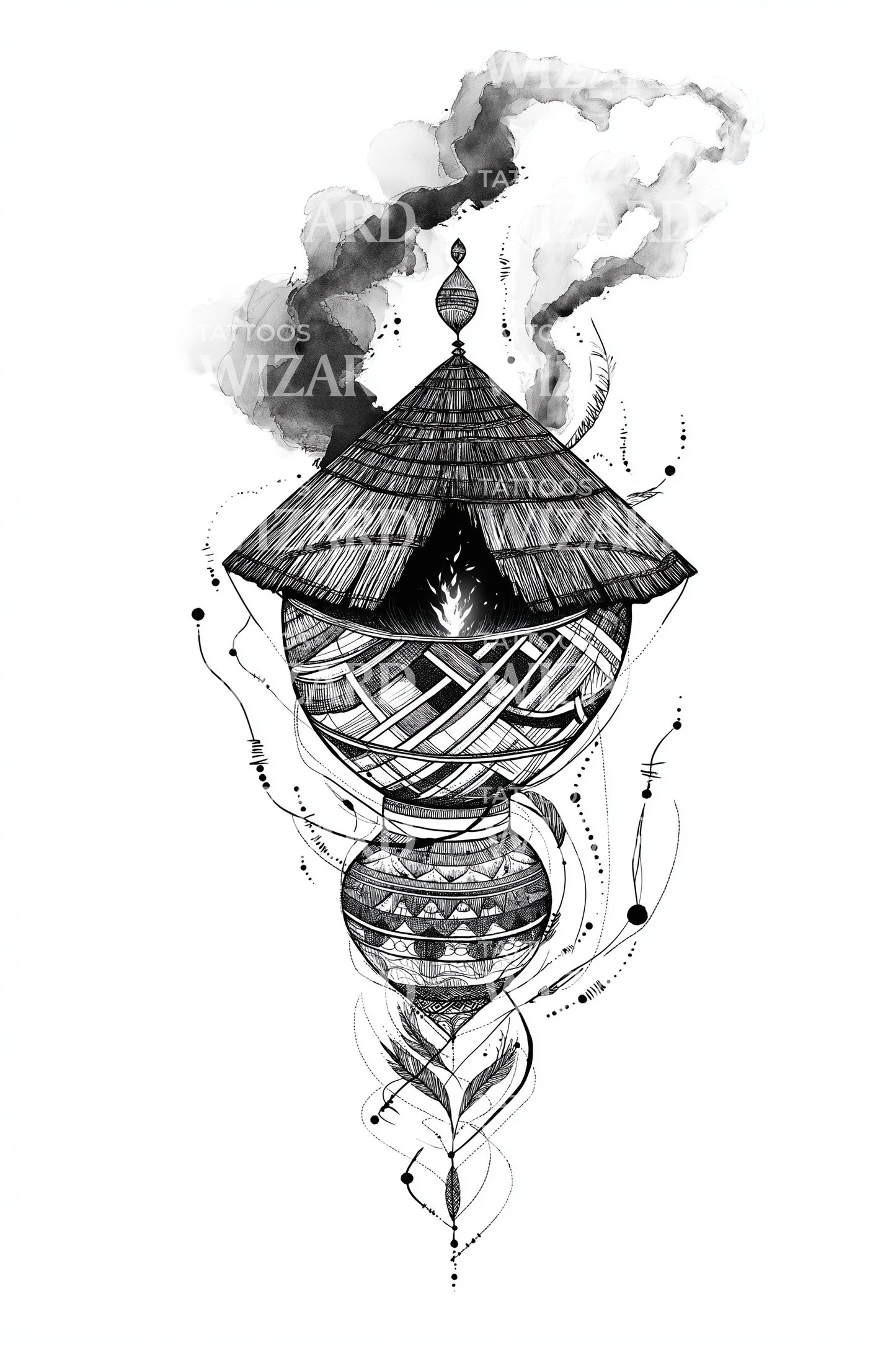 Ornamented House Incense Tattoo Design