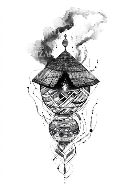Ornamented House Incense Tattoo Design