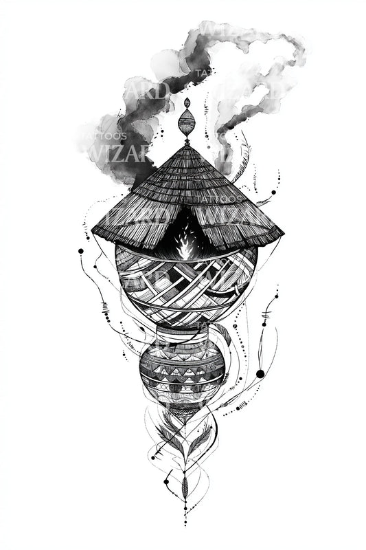 Ornamented House Incense Tattoo Design