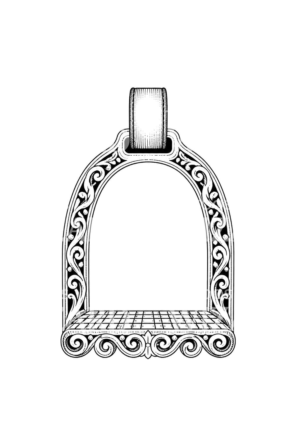 Tatueringsdesign med ornamenterad järnstigbygel