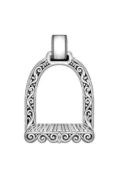 Tatueringsdesign med ornamenterad järnstigbygel