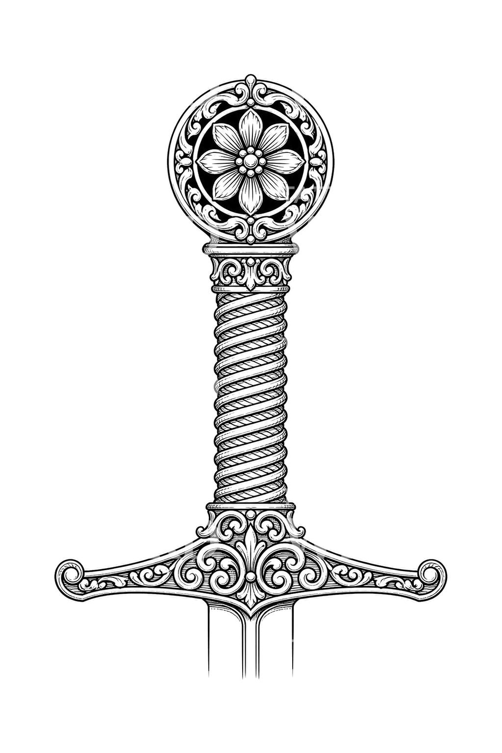Ornamentowany wzór tatuażu głowicy miecza
