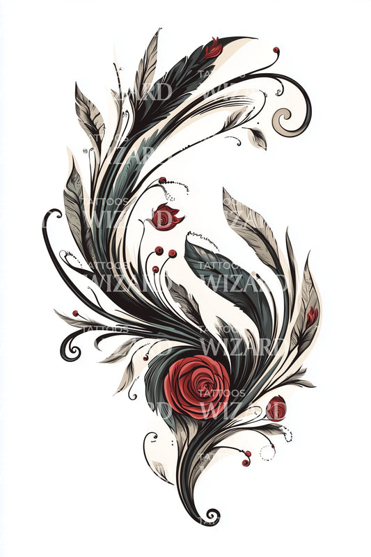 Diseño de Tatuaje Floral Art Nouveau Ornado