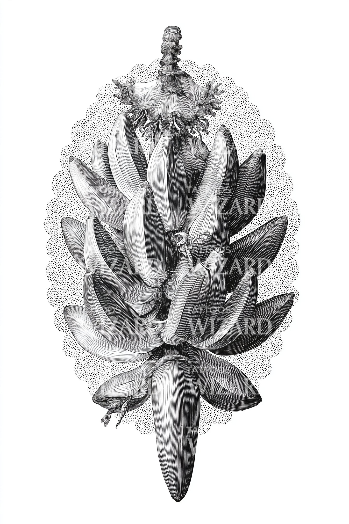 Ornate Banana Flower Tattoo Illustration